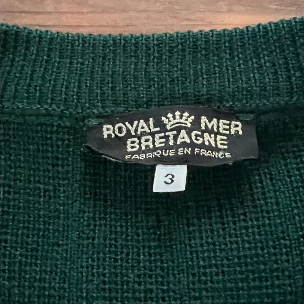 Royal Mer Bretagne Cardigan Green Navy Nautical Sailboat Wool Blend Men’s Large - Picture 5 of 6